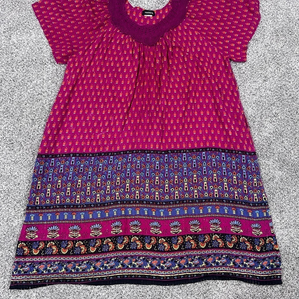 Marisol Dark Pink Floral Pattern Cotton Lined Golden Thread Midi Dress XXL
